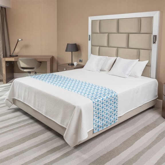 Abstract Bed Runner, Hexagons with a Dashed Look Geometric Grunge Pattern, Decorative Accent Bedding Scarf for Hotels Homes and Guestrooms, King, Sky Blue Azure Blue, by Ambesonne