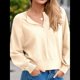 thumbnail image 5 of Suéter de Cuello Redondo con Botones para Mujer, Camisetas Henley de Larga de Otoño, Tops de Punto Holgados A Crema L, 5 of 8