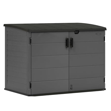 Suncast Stow-Away Horizontal Storage Shed, All-Weather Outdoor Backyard Unit, Peppercorn