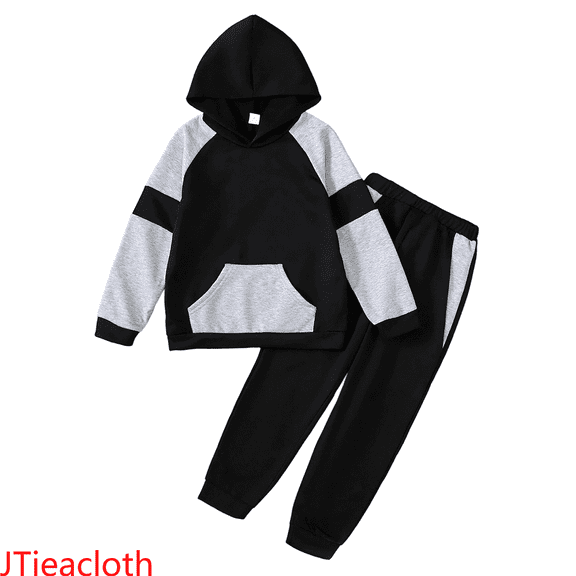 JTieacloth Short Sets for Boys Boys Long Sleeve Hooded Sweatshirt And Pants Outfit For Fall Winter Playful Casual Two Piece With Comfortable Fabric,Sizes 9-10 Years(Black)