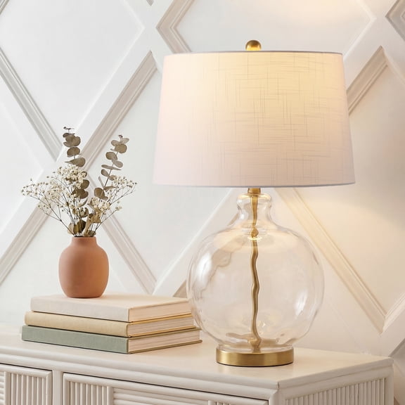 Rae 26.5" Contemporary Glam Clear Glass and Brass Gold Metal Gourd Table Lamp for Living Room