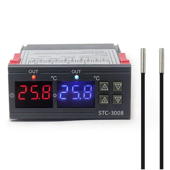 Yammee Heating Cooling Thermostat Digital Display Double Probe Sensors Temperature Thermostat Controller 12V/24V/110-220V