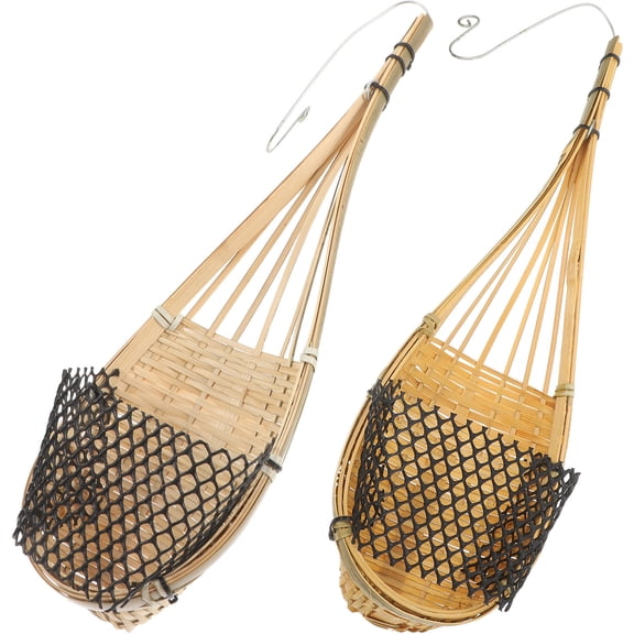 BESTOYARD 2 Pcs Decorative Woven Basket Orchid Hangers Indoor and Outdoor Bamboo Planter Assorted Color