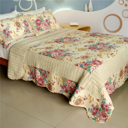 Girl Bedspreads Sale Blancho Bedding WB8030-23 Girl Memories - 100 Percent Cotton, 3 Pieces Vermicelli-Quilted Patchwork Quilt Set, Full & Queen Size - Beige ()
