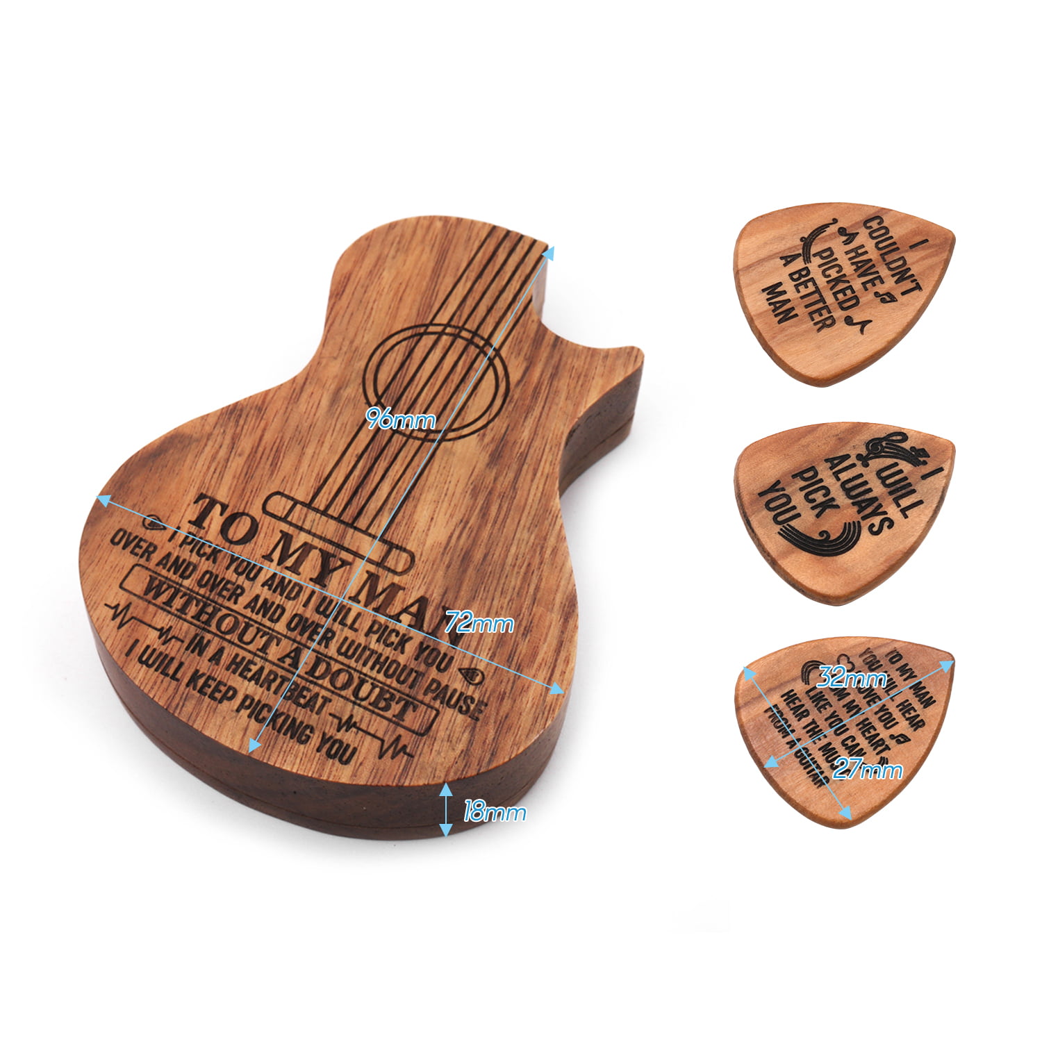 SUPERDANT Guitar Wooden Picks Box Guitar Pick Organizer for Daughter Plectrum Container Wooden Collector with 6 Pcs Traingle Wood Guitar Picks for Electric Bass Guitar Music Instrument Accessory 