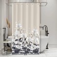 thumbnail image 2 of White Flowers Small Shower Curtain Black Leaves White Flower Stall Shower Curtain Water Repellent Polyester Fabric Vintage Floral Bathroom Curtain Set with 6 Hooks, 36W x 72L inch, 2 of 6