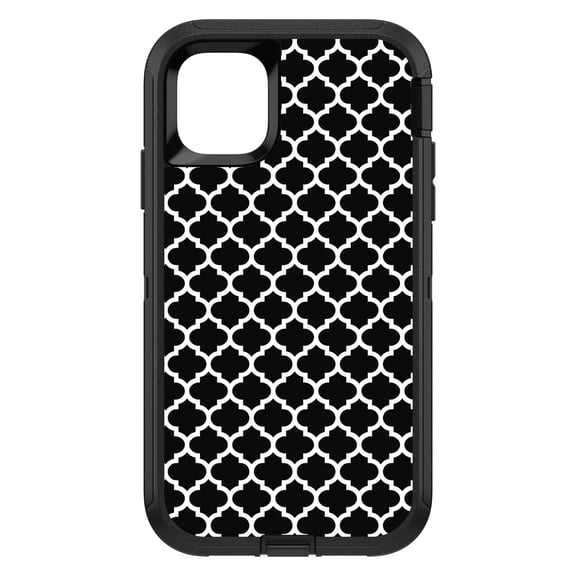 DistinctInk Custom SKIN / DECAL compatible with OtterBox Defender for iPhone 11 Pro MAX (6.5" Screen) - Black White Moroccan Lattice