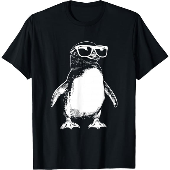Funny Penguin Sunglasses Graphic T-Shirt, Black Comfortable Breathable Soft Tee, Gift for Men