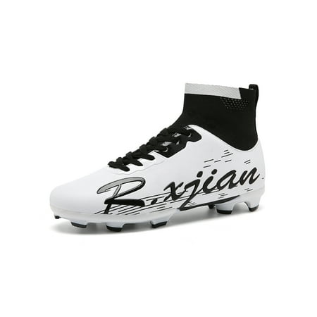 

UKAP Men Football Shoes Lace Up Soccer Cleats Training Boots Non Slip Athletic Shoe Mens Firm Ground Lightweight White 7.5