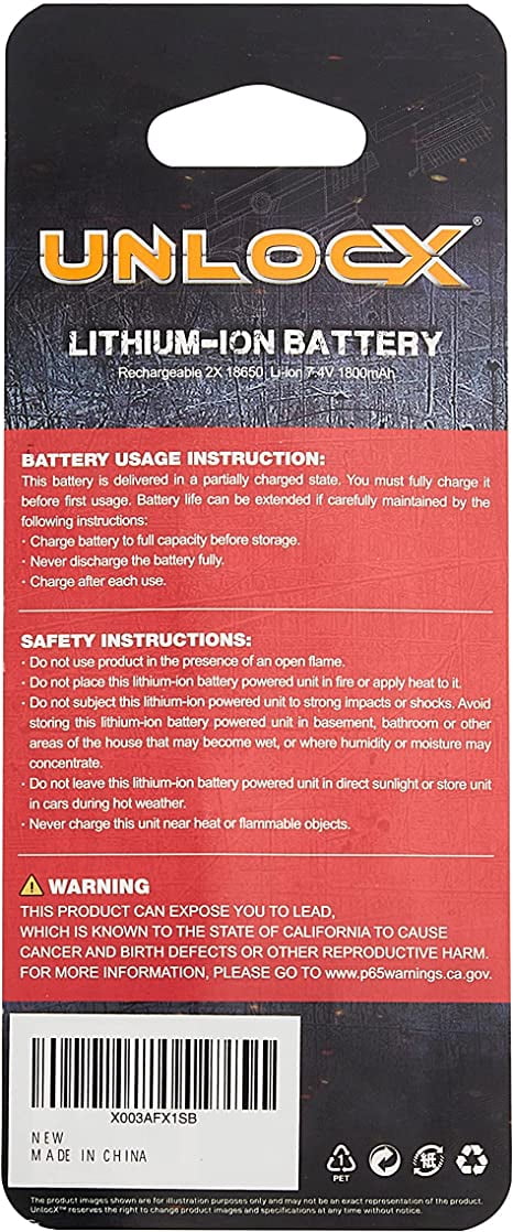 UnlocX Rechargeable Battery for Water Bead Blasters 1800mAh