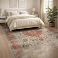 thumbnail image 3 of ODIKA 8'x10' Washable Area Rug Non-Slip Chair-Friendly Mat Vintage Oriental Medallion With Distressed Floral Border And Scroll Motifs for Dining Room, Large Office, Lounge, 3 of 7