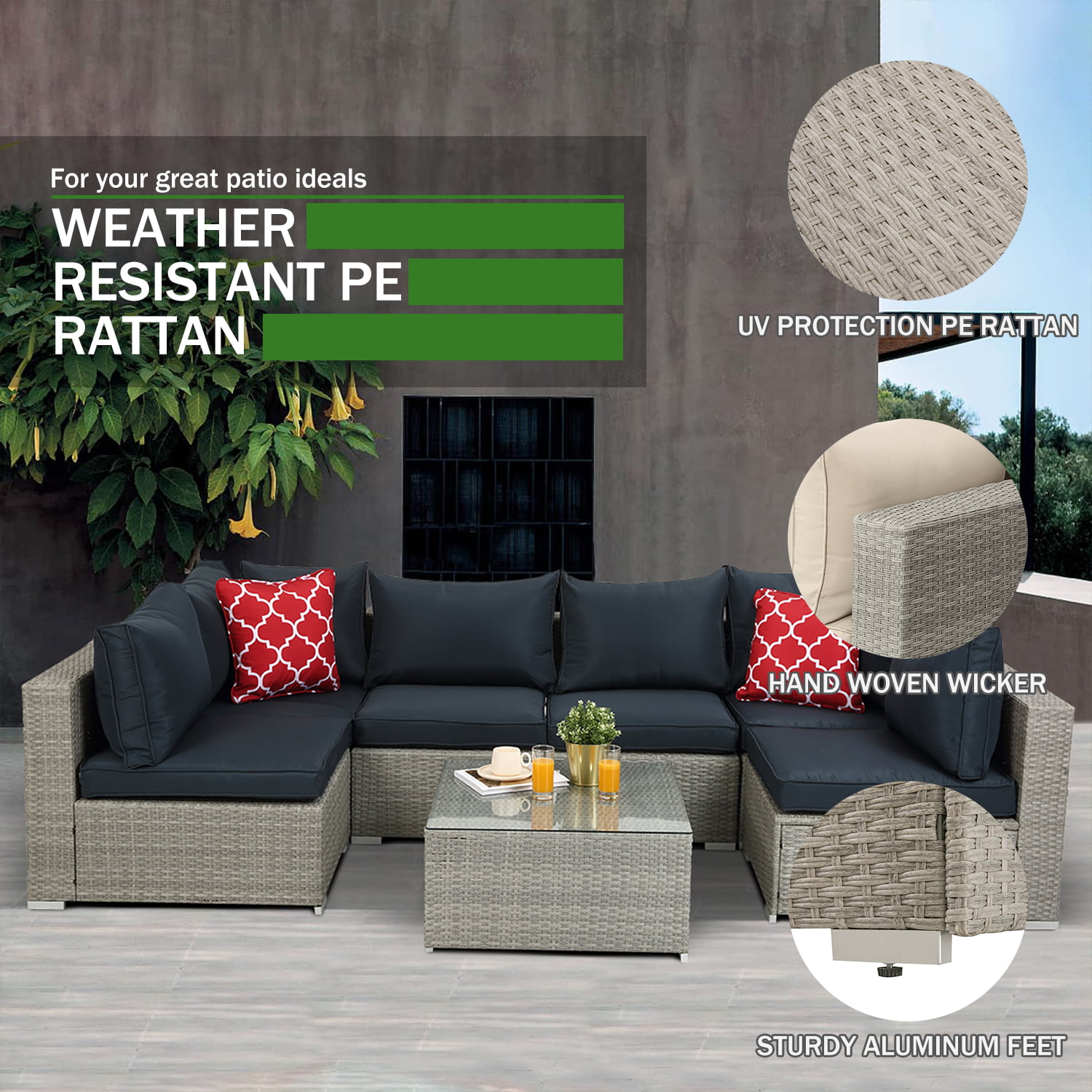 recorder Onvermijdelijk Intuïtie Outdoor Wicker Sofa Furniture Sets, Patio Bistro Rattan Furniture Sets with  Removable Cushions, Glass Coffee Table, 2 Corner Sofa, 2 Pillows, Wicker  Conversation Sets for Porch Backyard, S7888 - Walmart.com