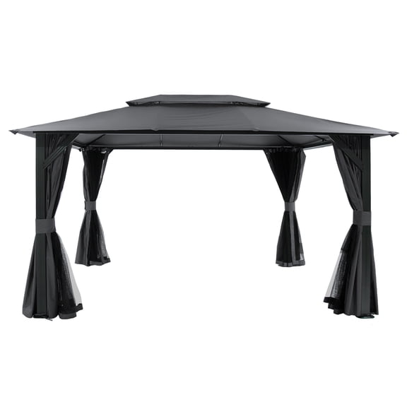 10'x13' Outdoor Gazebo for Patio, Soft Top Metal Gazebos with Double Roofs, Heavy Duty Party Tent with Mosquito Netting and Privacy Curtains for Backyard Garden Lawn Deck (Gray)