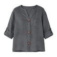 thumbnail image 6 of Admvng Womens Top Split V Neck 3/4 Sleeve Pocket BlouseSolid Color Lightweight Casual Summer Shirt, 6 of 6