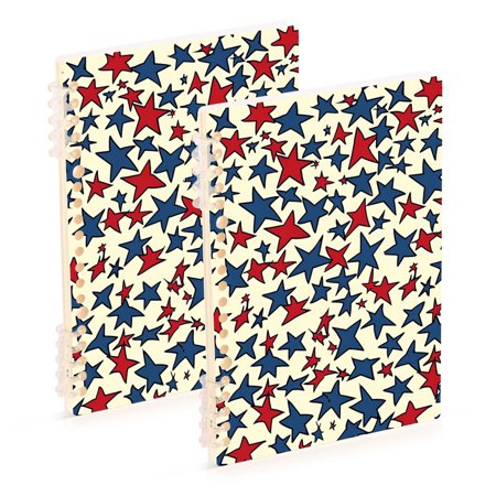 Stars in Blue and Red Notebook Detachable Coil Notebook Diary for Office School Travel Logs A5 Size 60 Pages 2 Pack