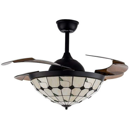 

MONIPA Tiffany Ceiling Fan 42-inch Adjustable Retro with Retractable Blade in 3 Colors and 3 Speeds for Bedroom Living Room (black)