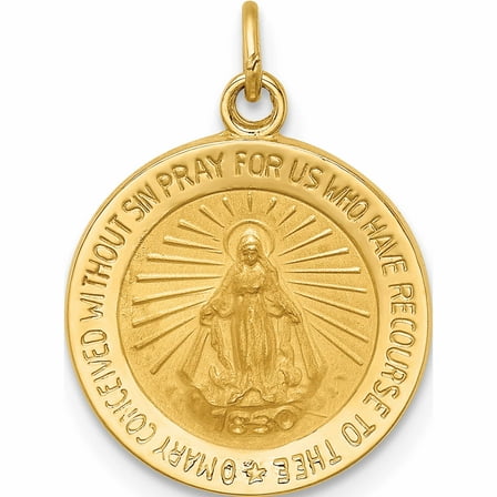 14K Yellow Gold Solid Polished/Satin Round Miraculous Medal (19.25 X 14) Made In United States -Jewelry By Sweet Pea