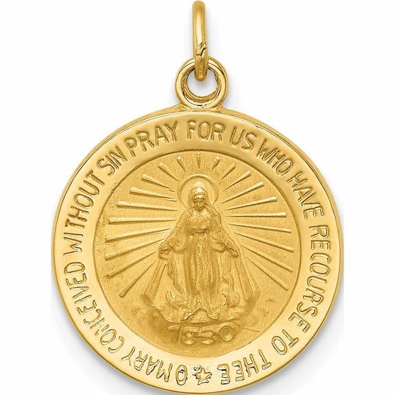 14K Yellow Gold Solid Polished/Satin Round Miraculous Medal (19.25 X 14) Made In United States -Jewelry By Sweet Pea