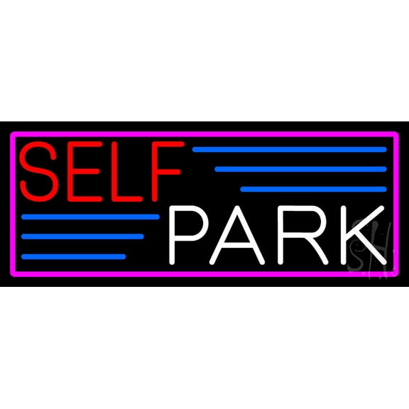 Self Park With Pink Border LED Neon Sign 13 x 32 - inches, Clear Edge Cut Acrylic Backing, with Dimmer - Bright and Premium built indoor LED Neon Sign for Bar decor.