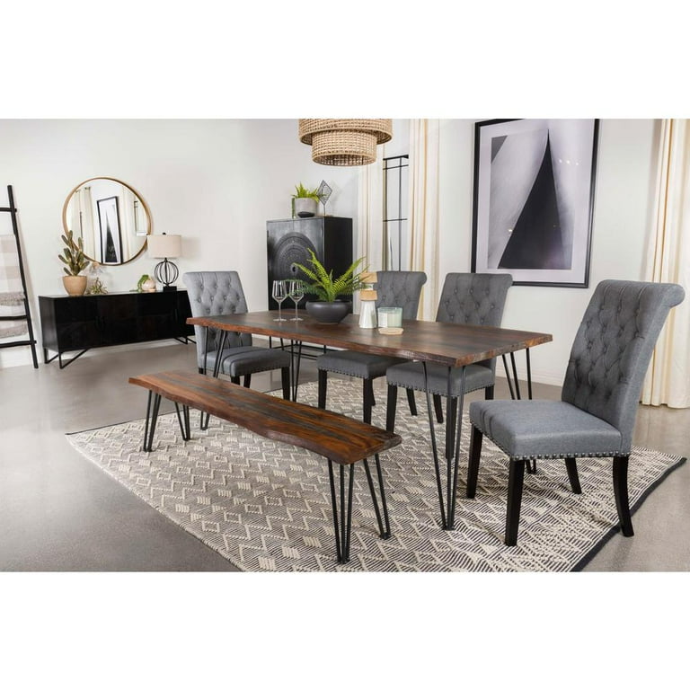 Coaster Neve Live edge Dining Table with Hairpin Legs Sheesham Grey and Gunmetal