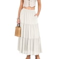 thumbnail image 5 of BRGZLK Women's Midi Skirt Long Skirt Solid Color Cotton Boho Maxi High Waist Flowy Tiered A-Line Skirt 2026 Summer Beach Vacation Clothes with Pockets, 5 of 7