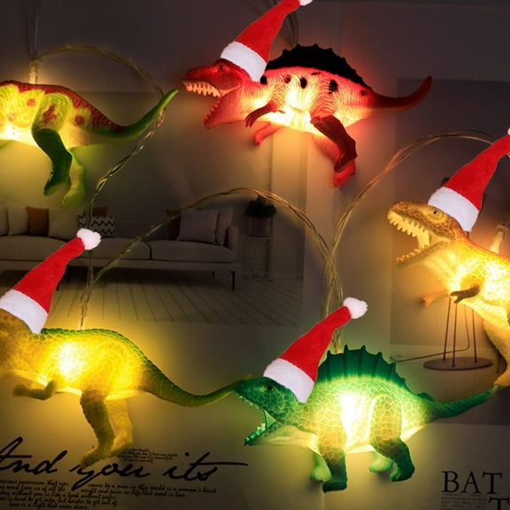 EWASWON Christmas 10 LED Dinosaur String Lights, USB Powered Christmas Lights, Holiday Decor for Ki-ds Bedroom, Indoor Outdoor Dinosaur Ornament Lights with Warm Light