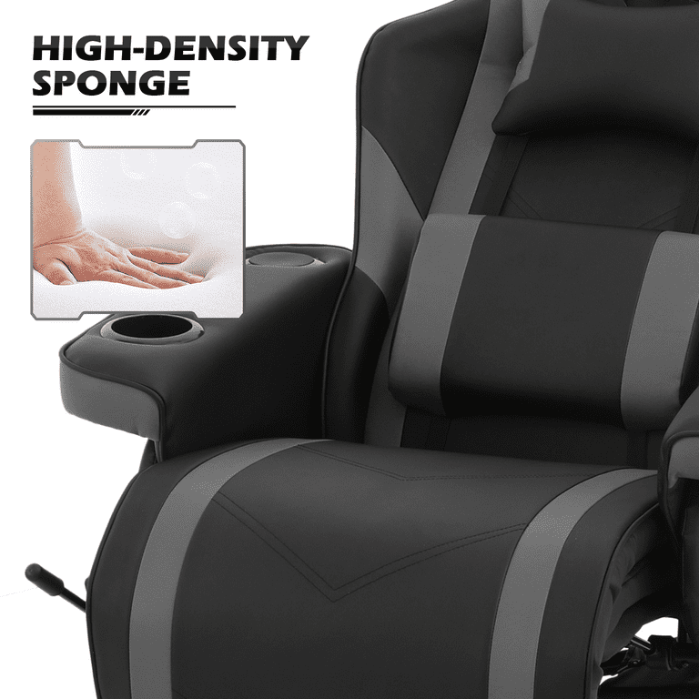 GYMAX Gaming Chair, Ergonomic Gaming Chair with Massage Lumbar Support,  Built-in Speaker & Detachable Head Pillow, Swivel Reclining Video Computer