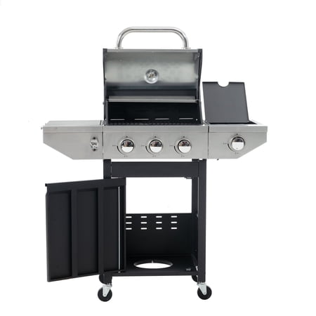 Biotree Propane Grill, 3 Burner Barbecue Grill Stainless Steel Gas Grill with Side Burner, 37,000 BTU Outdoor Cooking