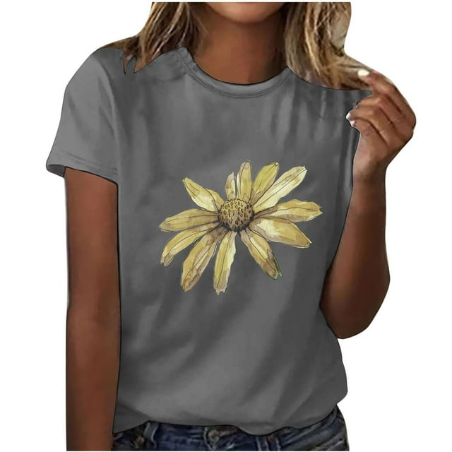 Camisetas de Manga Corta para Mujeres de Longitud Regular de Poliéster Sólido, Camiseta de Fiesta de Mayo Y Blusa Del Festival para la Primavera Y el Verano