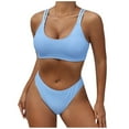 thumbnail image 2 of Sakmal Bikini Sets Swimsuit for Women High Cut Ribbed Two Piece Blue Swimwear Push Up Swimsuit Sets, 2 of 8