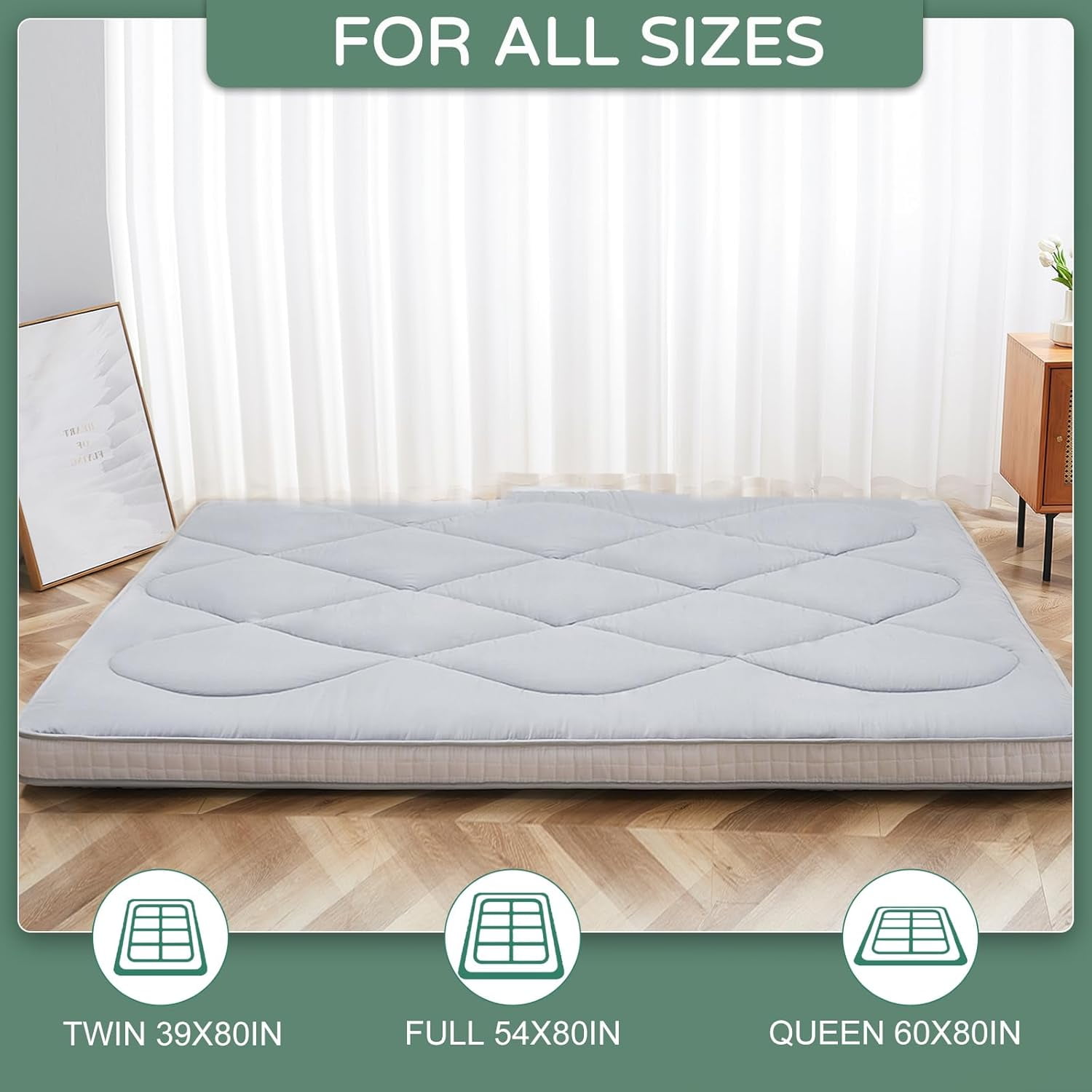 ABORON 3.5" Thick Floor Mattress Futon Mattress Twin Size Japanese Roll-up Sleeping Mattress Folding Sleeping Pad Breathable Floor Lounger Guest Bed for Camping Couch