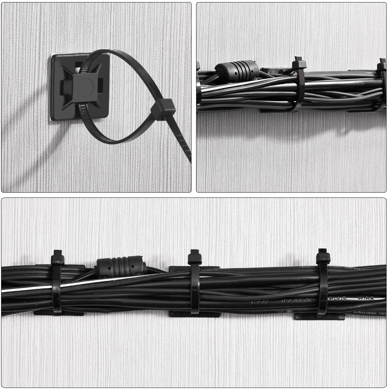 Black 150 Pieces Zip Tie Adhesive Mounts Self Adhesive Cable Tie Base Holders with Multi-Purpose Clip Zip Tie 150 mm in Length 2 cm in Width