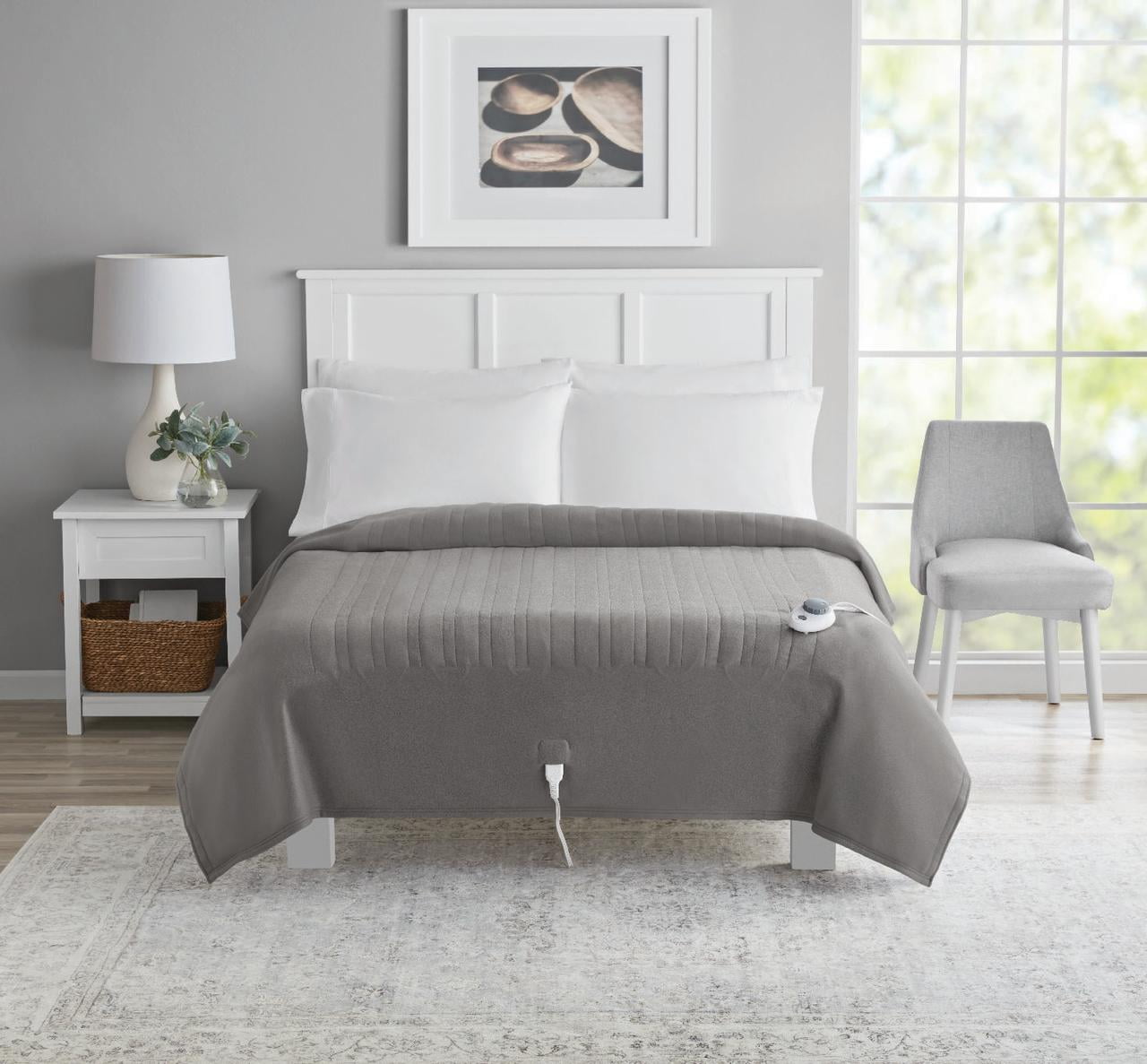 Mainstays Soft Fleece Electric Heated Blanket Gray Twin 62