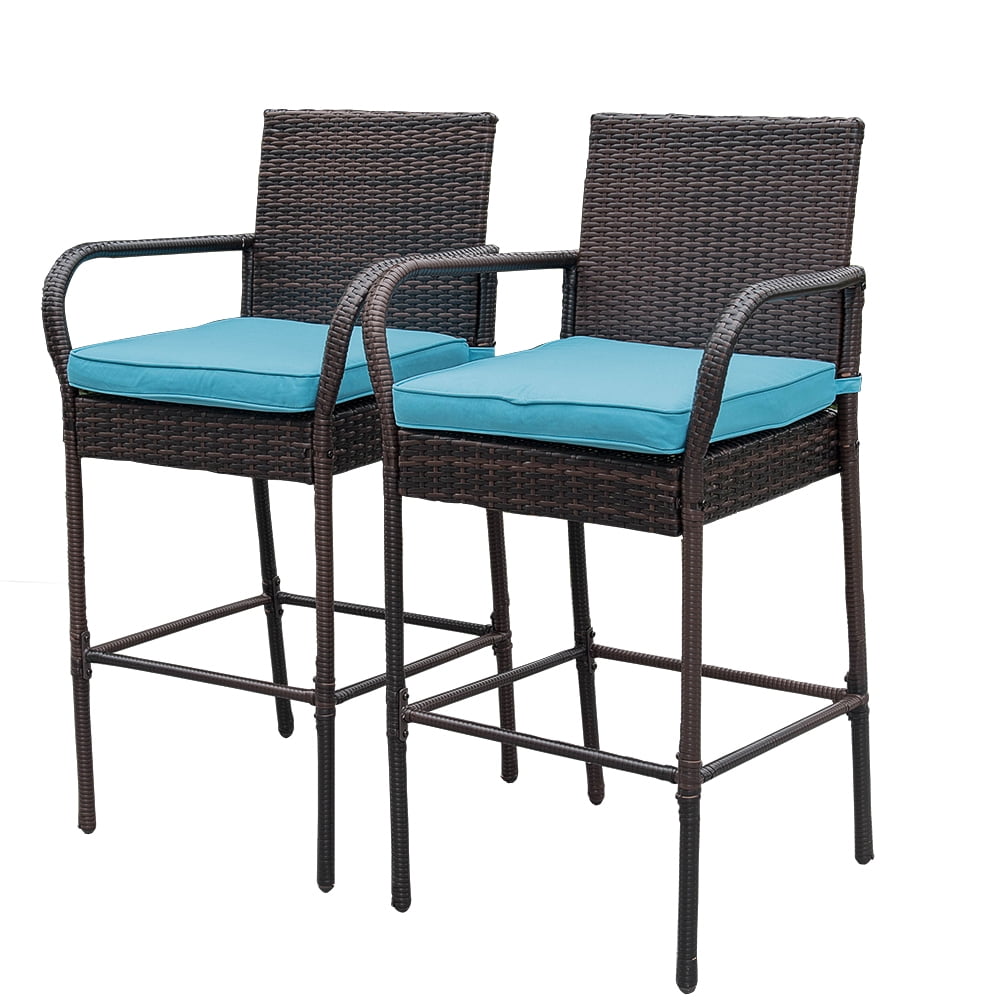 Set of 2/3/4/6 Outdoor Bar Stools Rattan Dining Club Chairs W/ Cushions