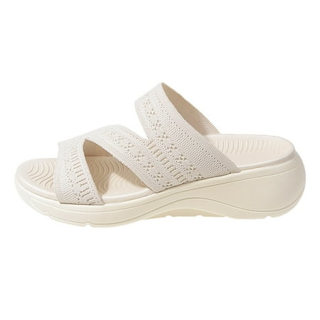 

Krdevn Women s Summer Fashion Open Toed Cloth Slippers Casual And Comfortable Beach Slippers White 7.5