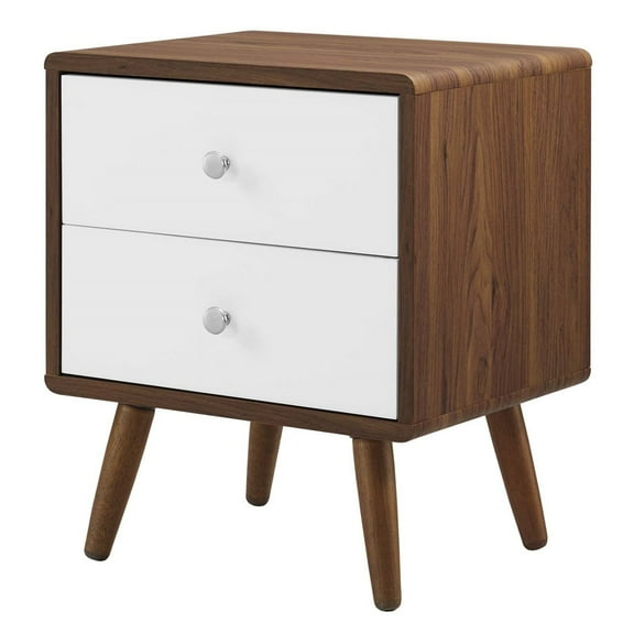 Nightstand Side End Table, Walnut White, Wood, Mid Century Bedroom Living, Modern Contemporary HB35652
