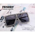 thumbnail image 3 of FEISEDY Oversized Sparkling Crystal Sunglasses Disco Diamond Flat Top Fashion Square Large Shades B2782, 3 of 14