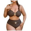 thumbnail image 2 of Sakmal Tummy Control Womens Bikini Sets Plus Size Padded Swimwear Brown Solid Summer Womens Swimsuits XXL, 2 of 8