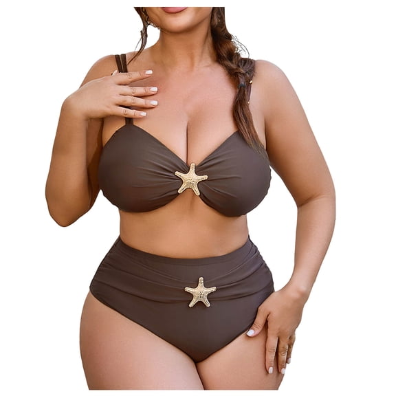 CLOISE Swimsuit Bikinis for Women Plus Size 2 Piece Swimwear with Shorts High Waist Built in Bra Full Coverage Solid Bathing Suit Vacation Beachwear