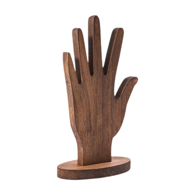 Soporte para guardar joyas, soporte para anillos, mano de maniquí de madera, organización estética Marrón
