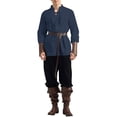 thumbnail image 3 of Migroa Medieval Clothing Set for Men Linen Medieval Shirt And Ankle Strap Pants Retro Outfit for Stage Performance Theme Activities Role Play Daily Wear Navy L, 3 of 3
