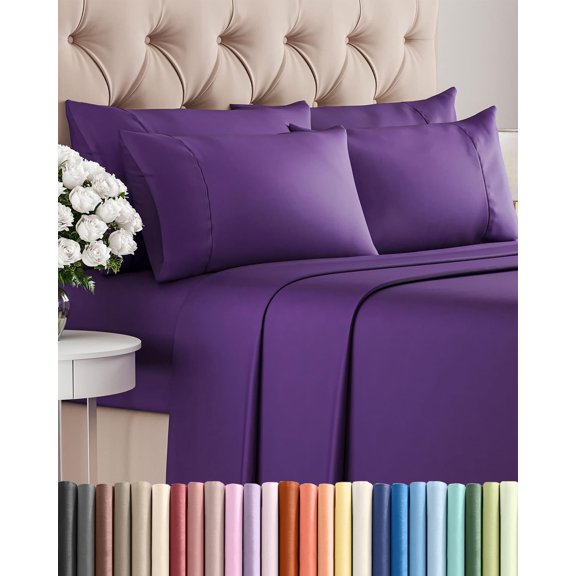 Queen 6 Piece Bed Sheet Set in Purple with Deep Pockets