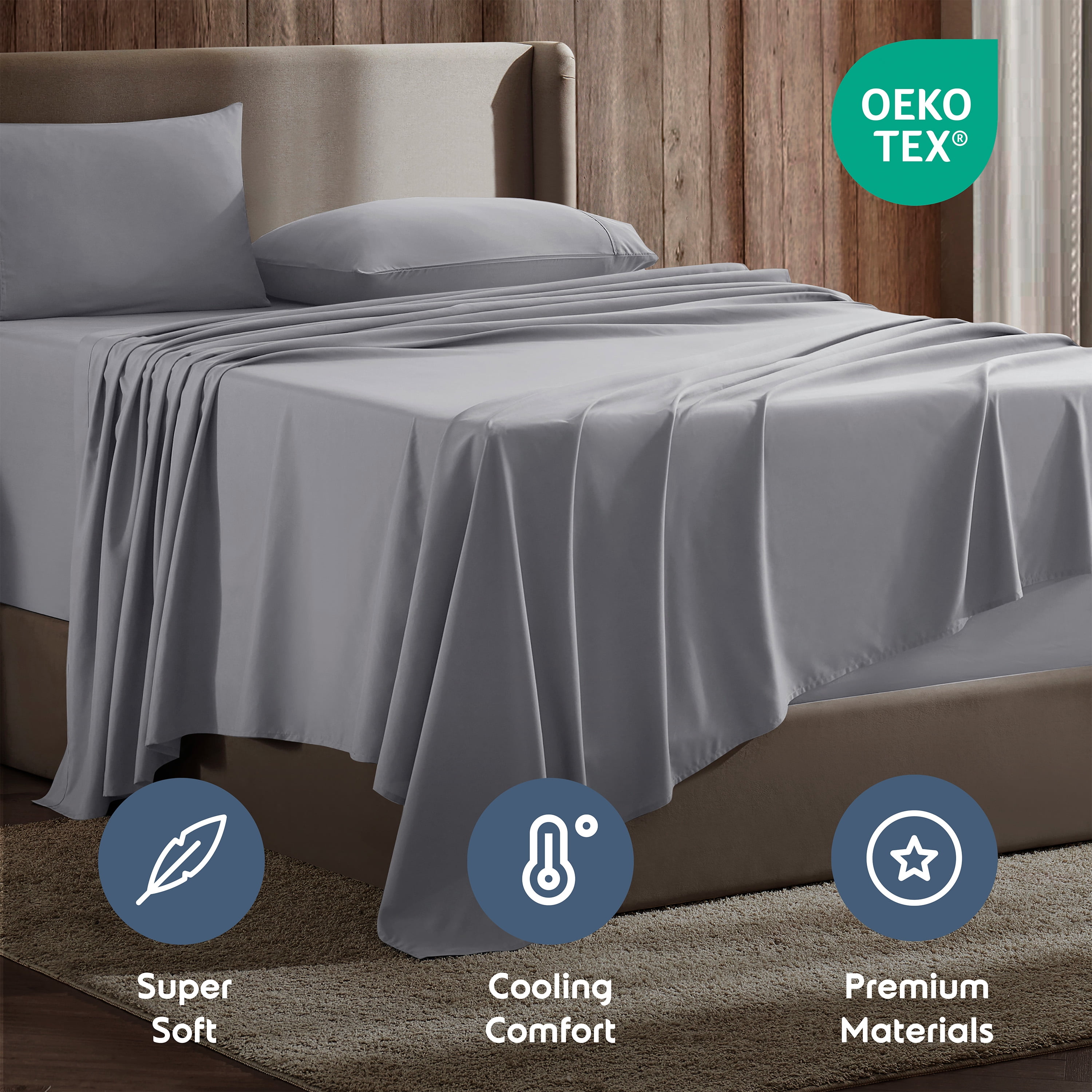 LammaLoe Extra Deep Pocket King Sheets Set, 4 Piece, Fits 18"-24" Mattress, Breathable & Extra Soft Bed Sheets, Gray