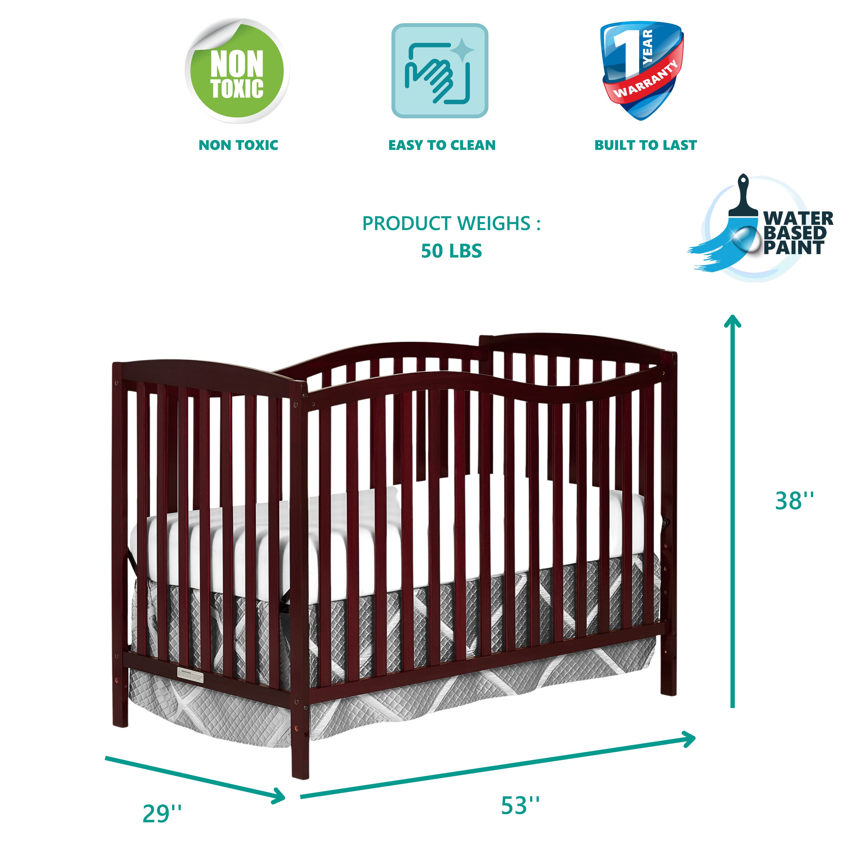 Dream On Me Chelsea 5-in-1 Convertible Crib, JPMA Certified, Cherry - image 3 of 13