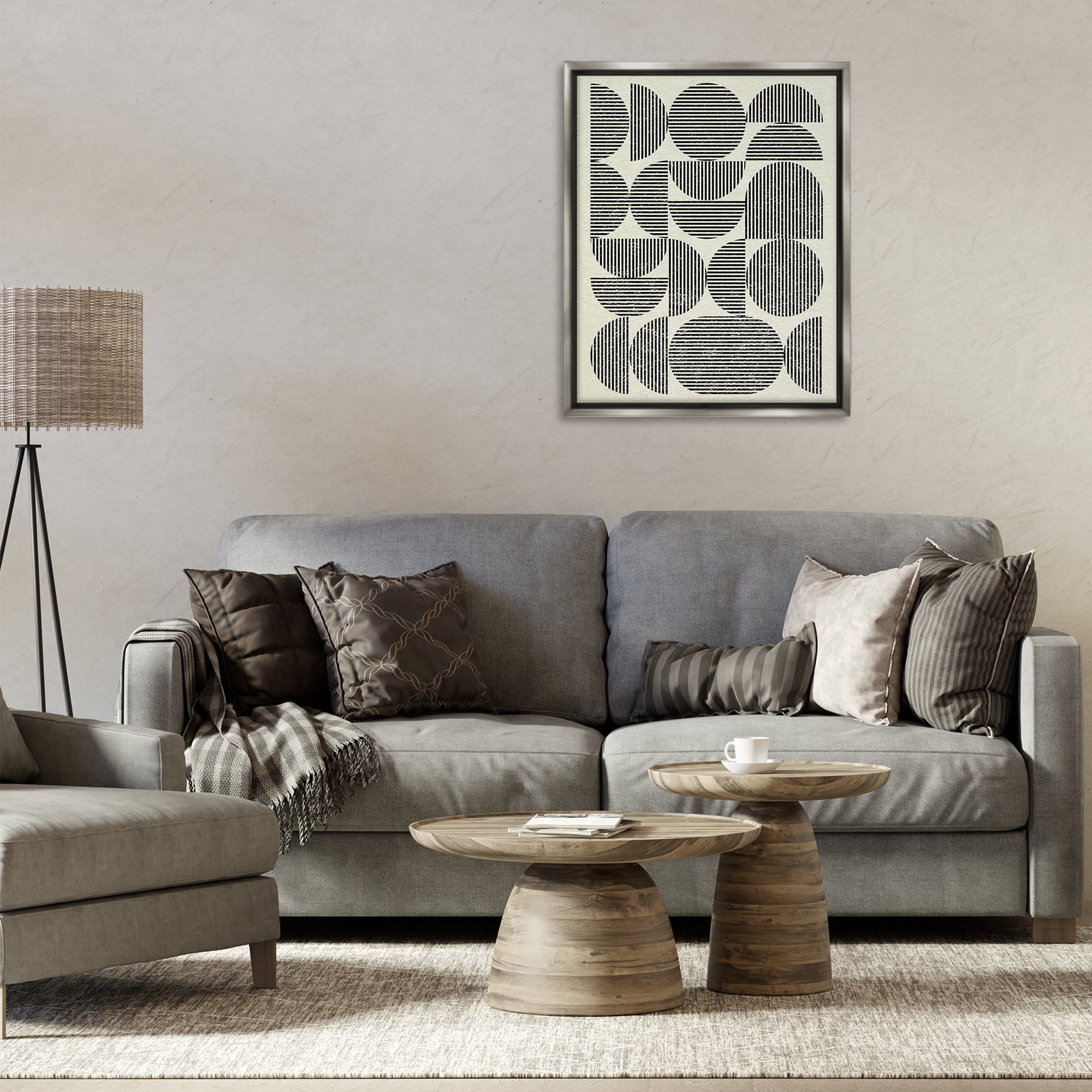 Stupell Industries Modern Arch Shapes Abstract Painting Gray Floater Framed Canvas Art Print Wall Art, 25 x 31