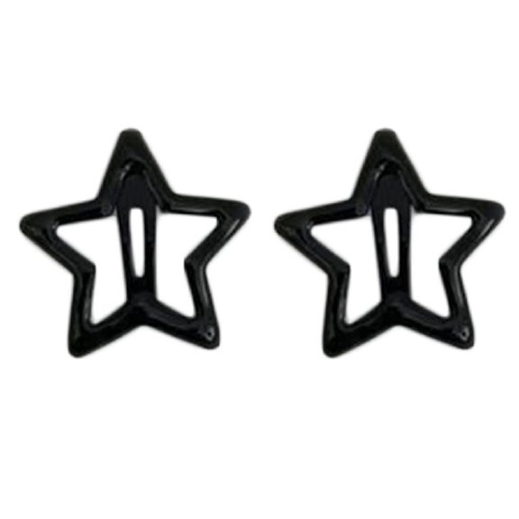 Yokua 2pcs/pair Cool Black/ Gray Star Shape Hair Barrettes Metal Hair Clip Non-slip