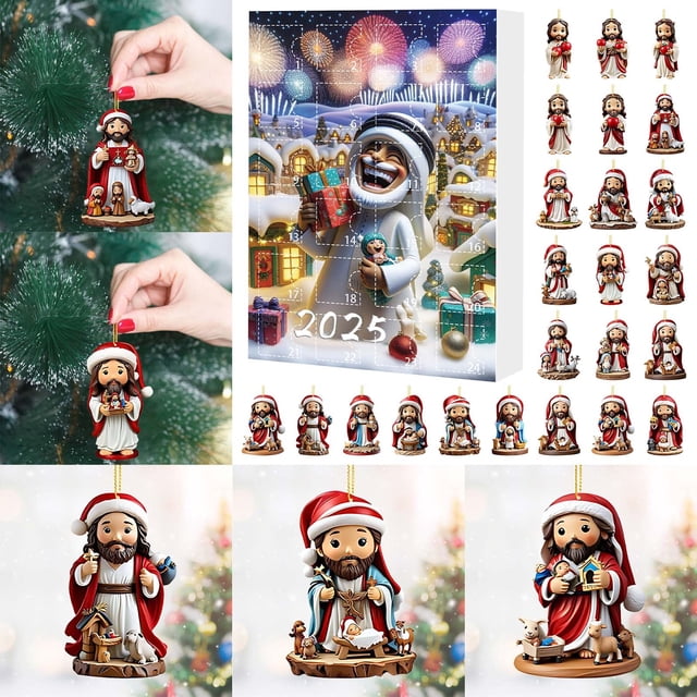 2D Acrylic Christmas Countdown Calendar Ornament Set Double Printed Tree Decorations for Kids Festive Holiday Toy