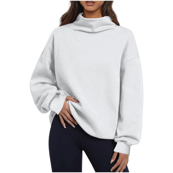 Ahdbta Women's Oversized Sweatshirts Mock Turtleneck Sweatshirt Casual Loose Drop Shoulder Long Sleeve Pullover Tops
