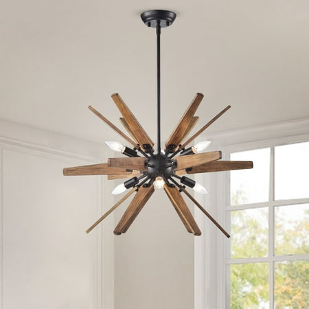 

The Lighting Store Bernice Antique Black Sputnik Natural Wood 6-light Chandelier