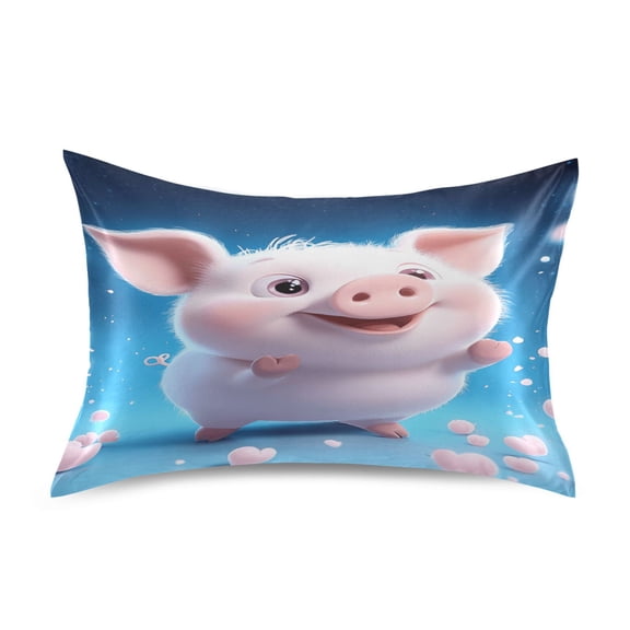 Satin Pillow Case Standard Silk Pillow Cover for Hair and Skin Envelope Closure Lovely Pig and Petals 20"x26"